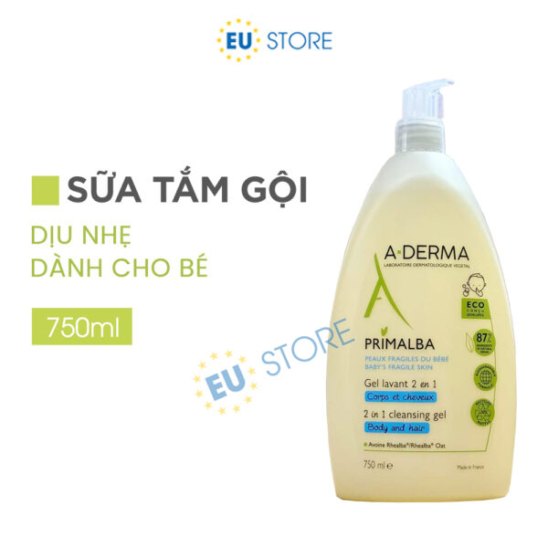 Sữa tắm gội cho bé sơ sinh A-Derma Primalba 2in1 750ml | eustore.com.vn