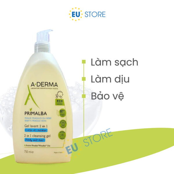 Sữa tắm gội cho bé sơ sinh A-Derma Primalba 2in1 750ml | eustore.com.vn