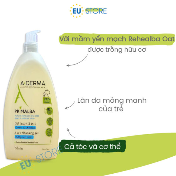 Sữa tắm gội cho bé sơ sinh A-Derma Primalba 2in1 750ml | eustore.com.vn