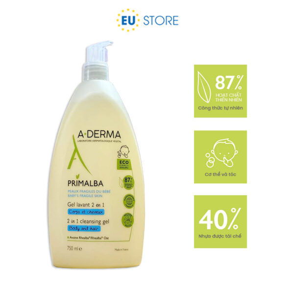 Sữa tắm gội cho bé sơ sinh A-Derma Primalba 2in1 750ml | eustore.com.vn