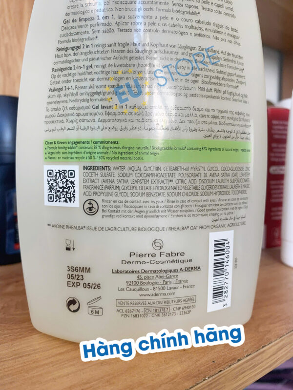 Sữa tắm gội cho bé sơ sinh A-Derma Primalba 2in1 750ml | eustore.com.vn