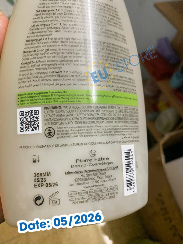 Sữa tắm gội cho bé sơ sinh A-Derma Primalba 2in1 750ml | eustore.com.vn