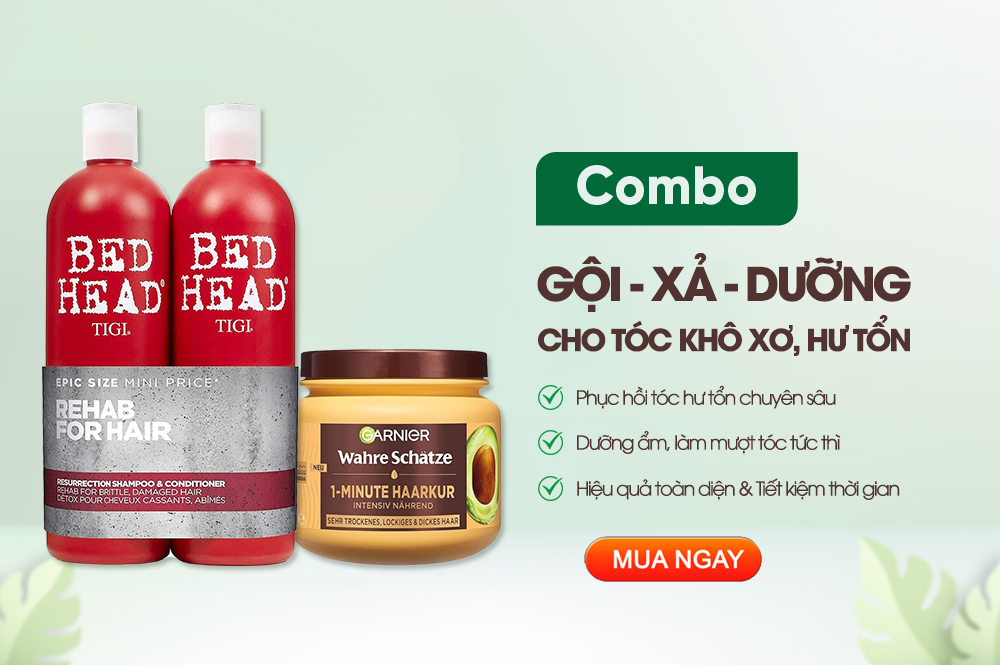 Combo Dưỡng ẩm , phục hồi tóc hư tổn, khô xơ - Dầu gội xả Tigi đỏ & Ủ tóc Garnier | eustore.com.vn