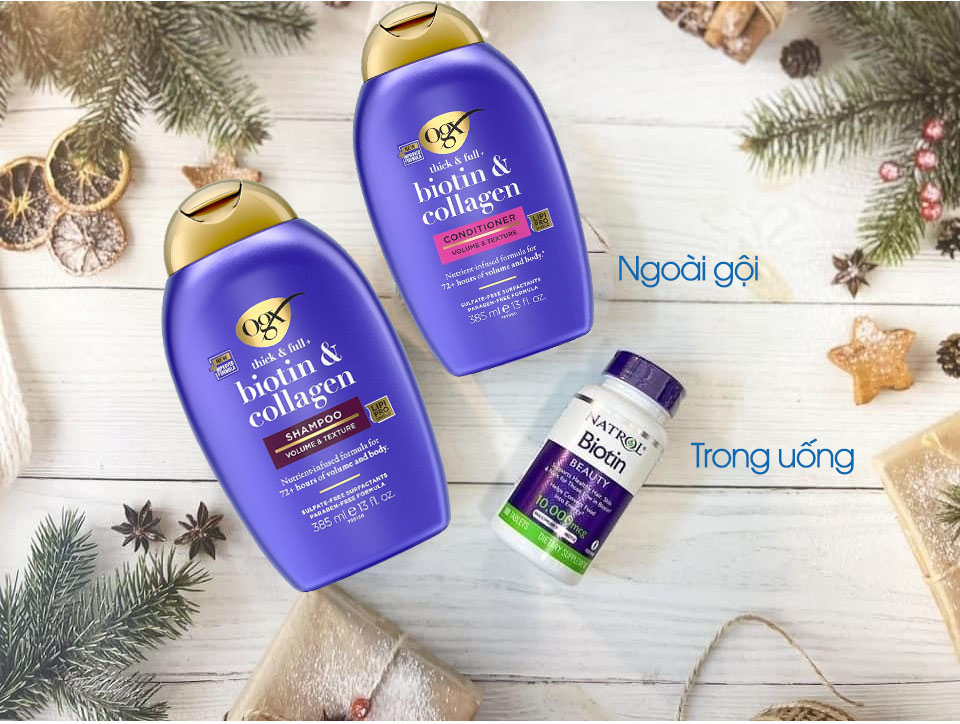 Kết hợp OGX Biotin & Collagen (gội – xả) với viên Natrol Biotin 10.000mcg