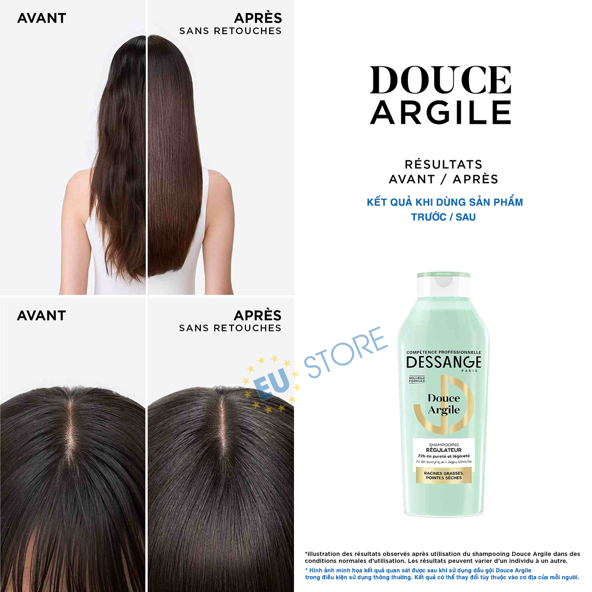Dầu gội Dessange Douce Argile xanh Pháp 250ml kiềm dầu, giảm bết tóc