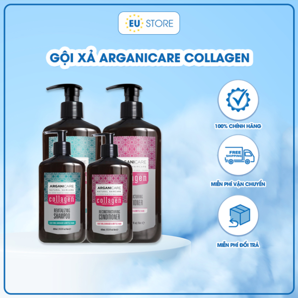 Dầu gội xả Collagen Arganicare Argan Oil 400ml & 750ml phục hồi tóc hư tổn