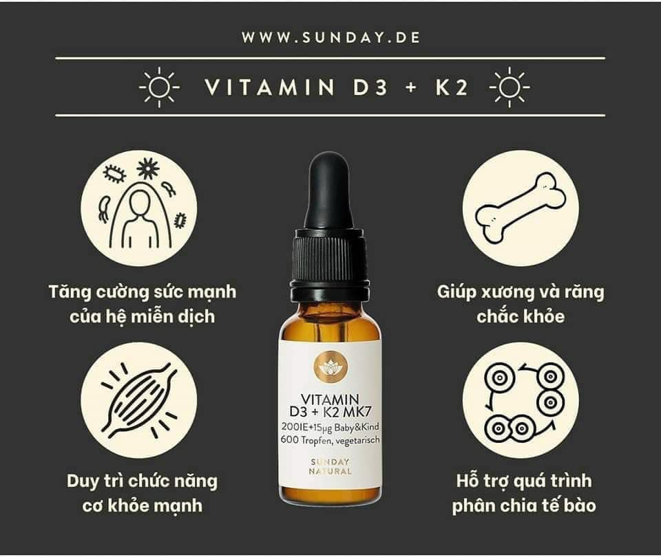 [Mẫu Mới] Lợi ích của Vitamin D3K2 MK7 Sunday Natural 20ml hàng nội địa Đức | eustore.com.vn