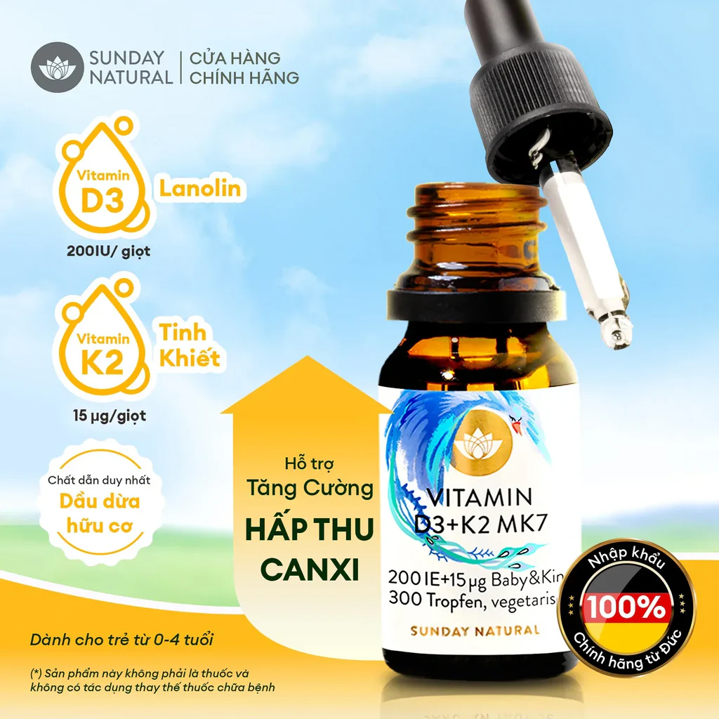 [Mẫu Mới] Vitamin D3K2 MK7 Sunday Natural 20ml nhập khẩu chuẩn Đức