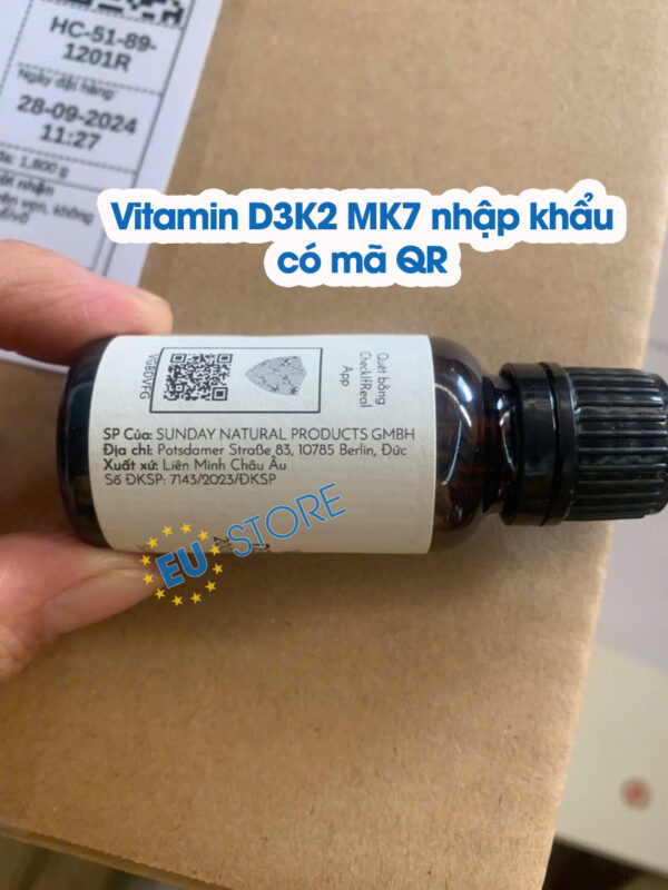 [Mẫu Mới] Vitamin D3K2 MK7 Sunday Natural Của Đức 20ml hàng nhập khẩu có mã QR