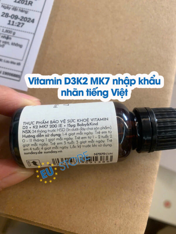 [Mẫu Mới] Vitamin D3K2 MK7 Sunday Natural Của Đức 20ml hàng nhập khẩu có nhãn tiếng Việt