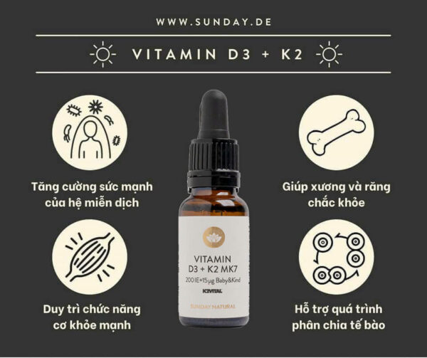 Công dụng chính của Vitamin D3K2 MK7 Đức mẫu mới