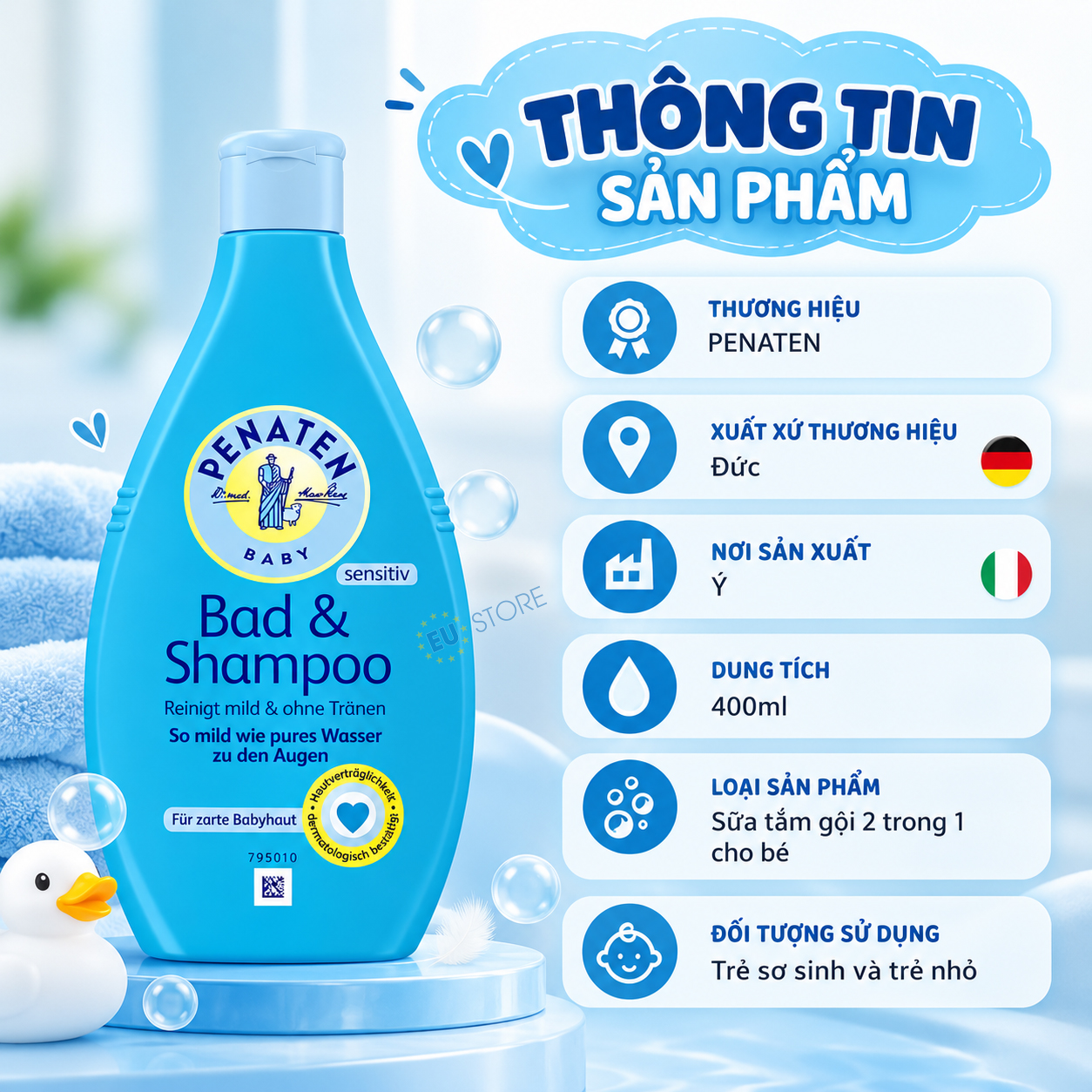 Sữa tắm gội dịu nhẹ cho bé PENATEN Baby Bad & Shampoo 400ml