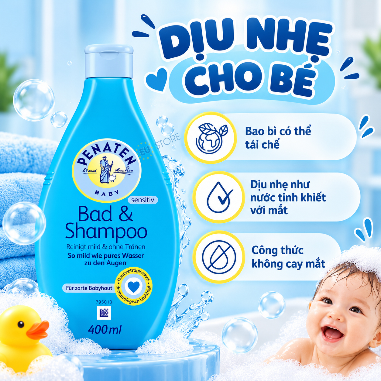 Sữa tắm gội dịu nhẹ cho bé PENATEN Baby Bad & Shampoo 400ml