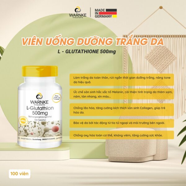 Viên uống trắng da L-Glutathione 500mg Warnke Đức hộp 100 viên