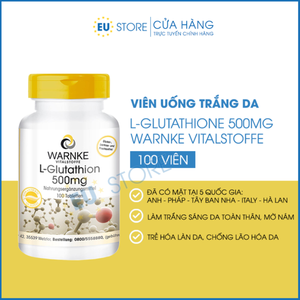 Viên uống trắng da L-Glutathione 500mg Warnke Đức hộp 100 viên