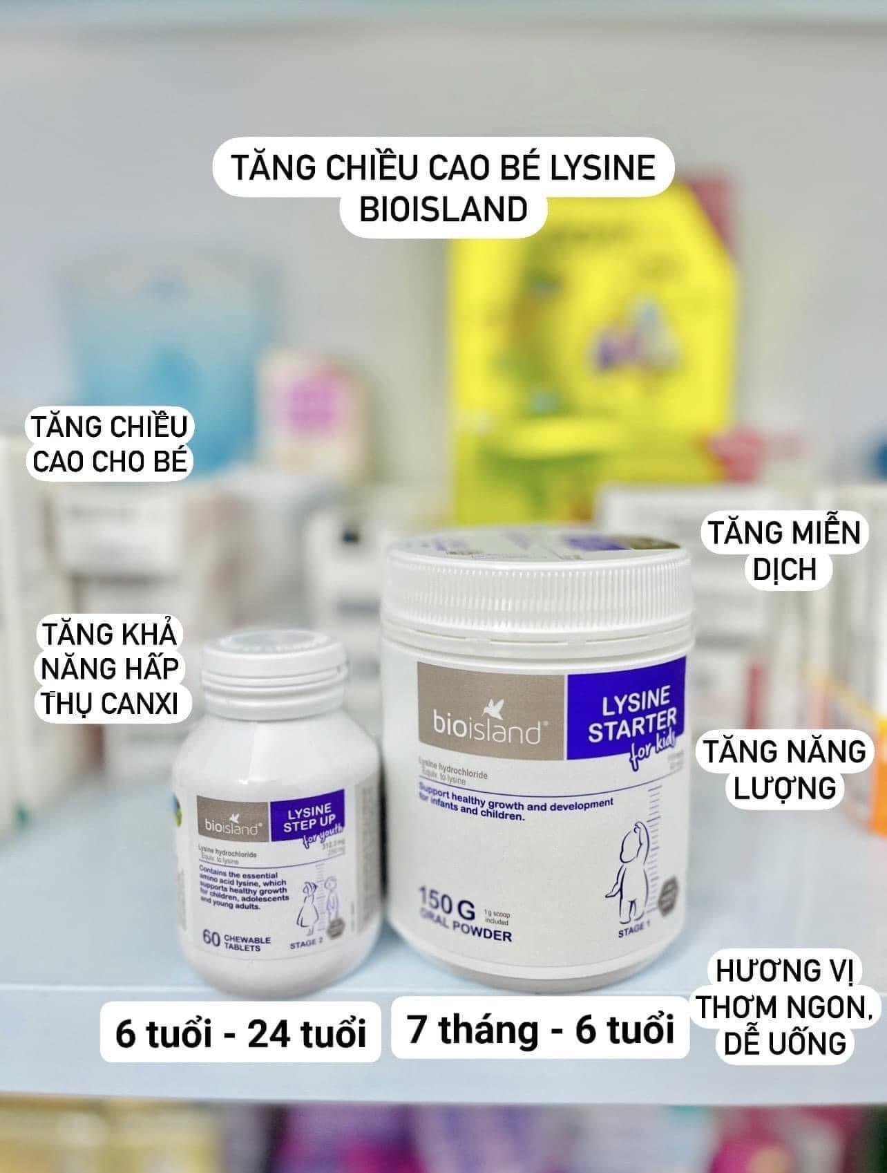 Tăng chiều cao cho bé Lysine Bio Island Úc dạng bột 150g và hộp 60 viên