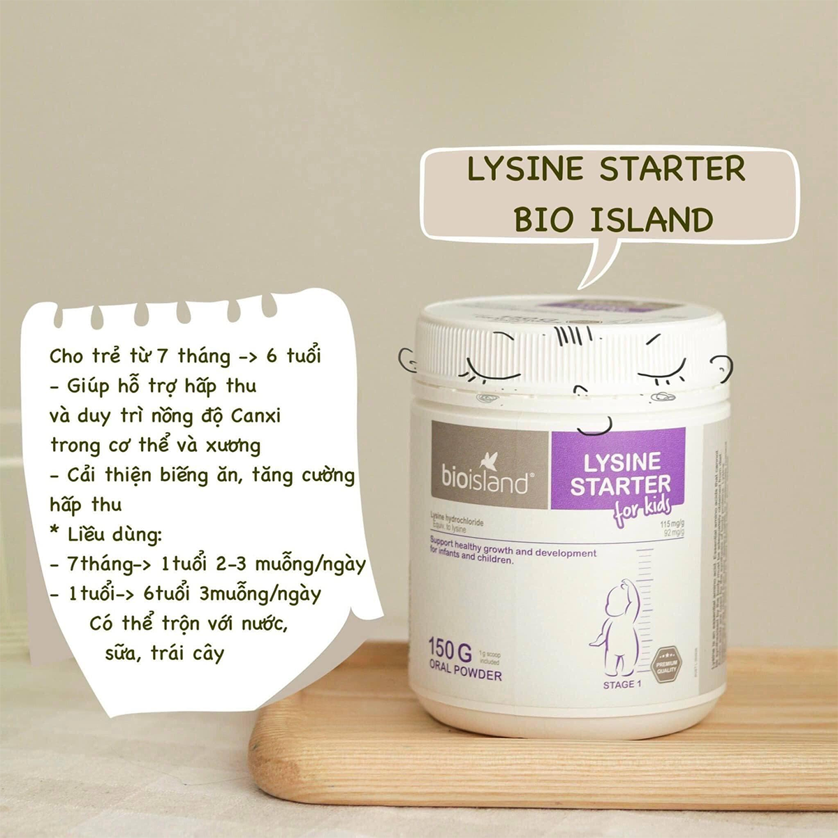 Tăng chiều cao Lysine Bio Island Starter dạng bột cho bé từ 7 tháng đến 6 tuổi