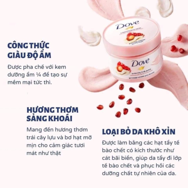 Tẩy da chết body DOVE Lựu và Maca 225ml bản Đức | EU Store