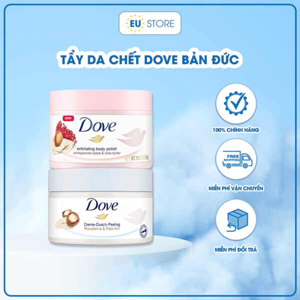 Tẩy da chết body DOVE Lựu và Maca 225ml bản Đức