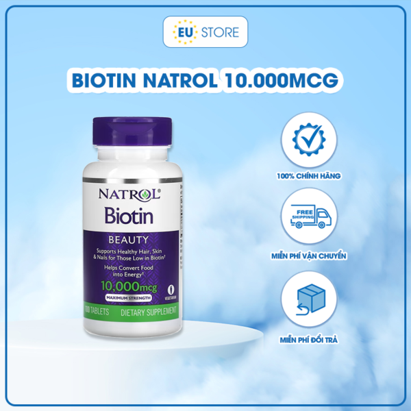 Viên uống mọc tóc Biotin Natrol Mỹ 10000mcg hộp 100 viên