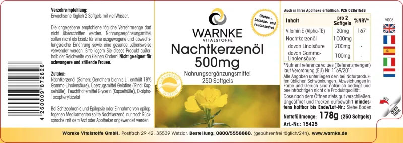 Thành phần của Tinh dầu hoa anh thảo Đức Warnke Nachtkerzenöl 500mg lọ 250 viên