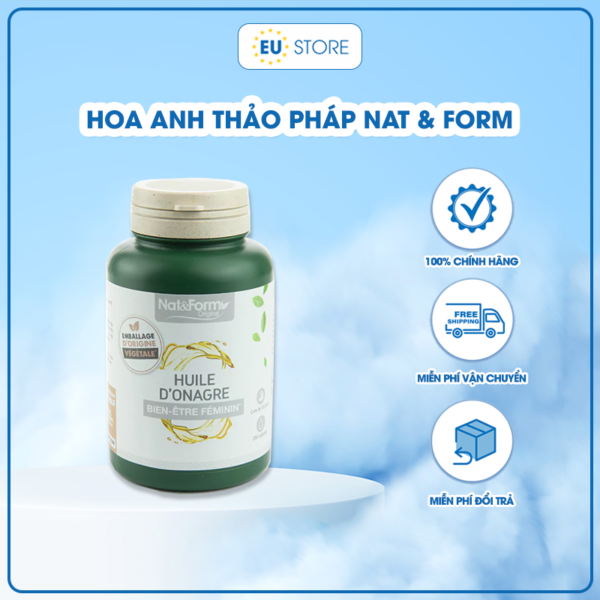 Tinh dầu hoa anh thảo Nat Form Pháp hữu cơ hộp 200 viên