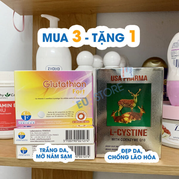 [Date 2026] Viên ngậm trắng da Glutathion Fort 300mg Pháp mua 3 tặng 1 tại EU Store