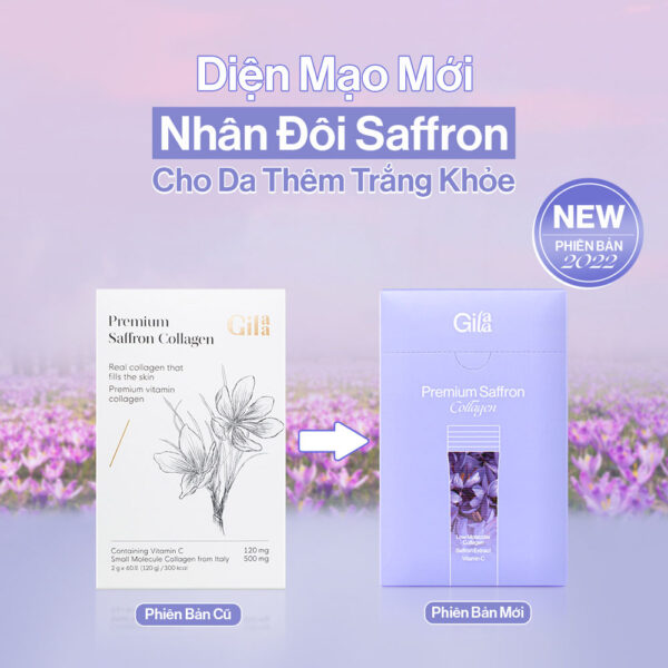 Collagen Saffron Gilaa cao cấp dạng bột uống hộp 60 gói mẫu mới | EU Store