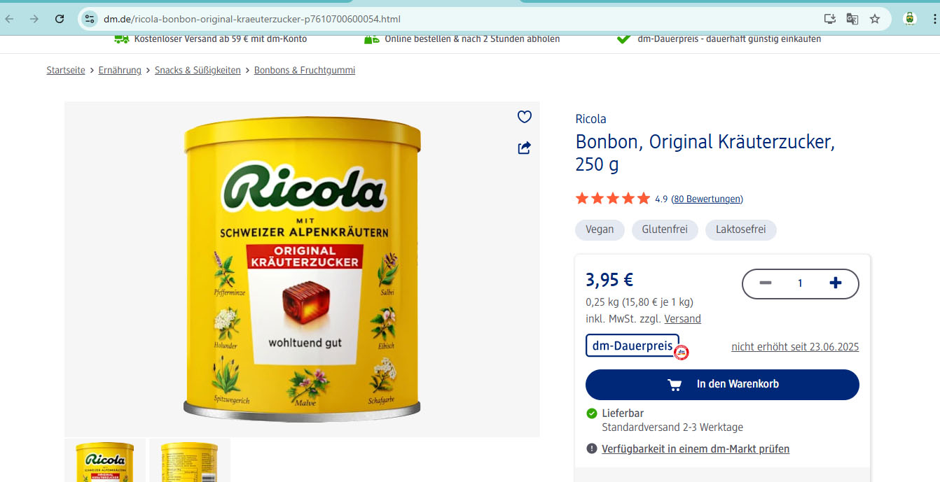 Kẹo ngậm ho RICOLA Original Đức 250g có tốt không? | eustore.com.vn