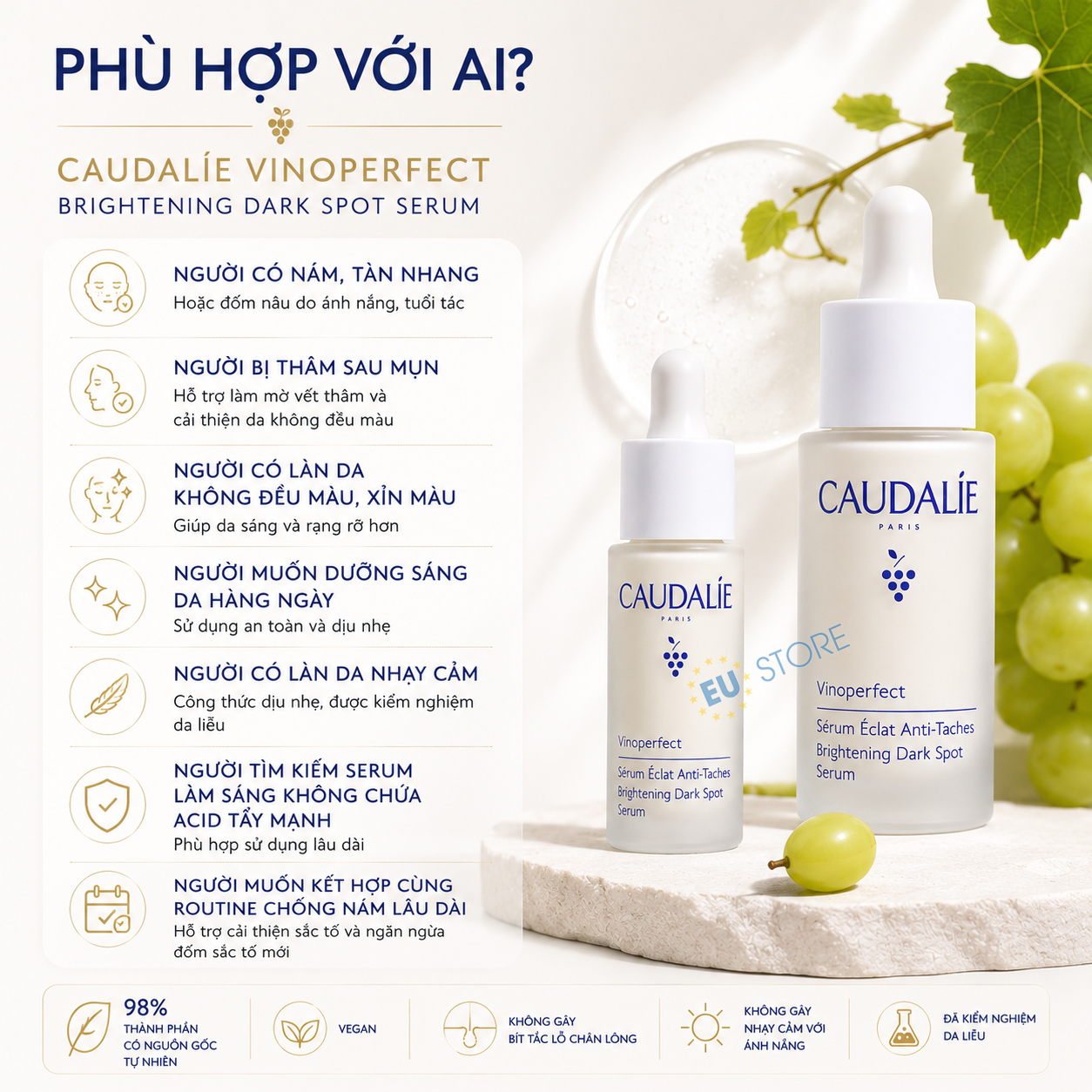 Serum Caudalie Vinoperfect Brightening Dark Spot 10ml & 50ml mờ thâm nám, trắng da Serum Caudalie Vinoperfect Brightening Dark Spot 10ml & 50ml mờ thâm nám, trắng da