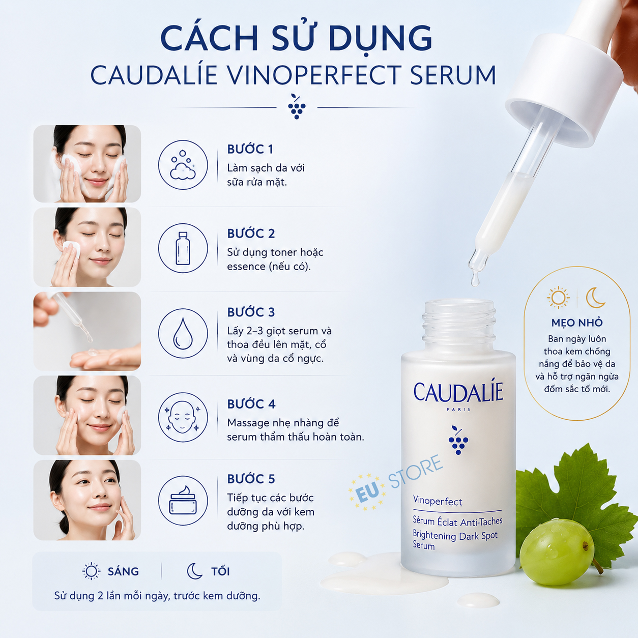 Cách sử dụng Serum Caudalie Vinoperfect Brightening Dark Spot 10ml & 50ml mờ thâm nám, trắng da Cách sử dụng Serum Caudalie Vinoperfect Brightening Dark Spot 10ml & 50ml mờ thâm nám, trắng da