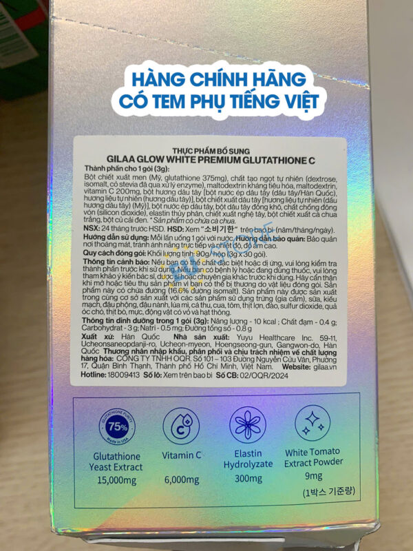 Bột ngậm trắng da Glutathione C Gilaa chính hãng | eustore.com.vn