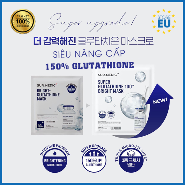 Mặt Nạ Sur.Medic+ Bright Glutathione Mask dưỡng trắng da, mờ thâm sạm mẫu mới 150% Glutathione