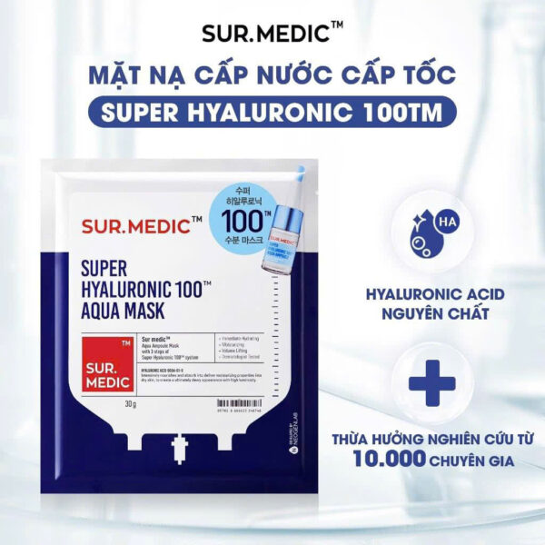 Mặt Nạ Sur.Medic+ Super Hyaluronic 100™ Aqua Mask Cấp Nước & Cấp Ẩm Chuyên Sâu