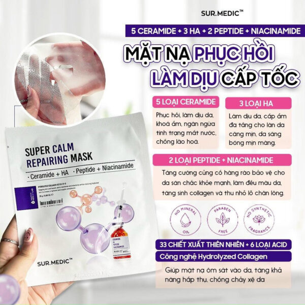 Thành phần và công Mặt Nạ Sur.Medic+ Super Calm Repairing Mask Phục Hồi & Làm Dịu Da Cấp Tốc màu tím