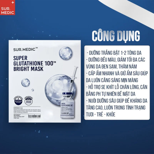 Công dụng của mặt Nạ Sur.Medic+ Bright Glutathione Mask dưỡng trắng da, mờ thâm sạm mẫu mới