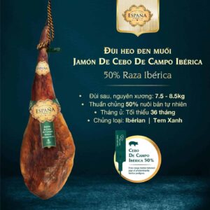 Đùi heo đen muối Jamón De Cebo De Campo 50% Raza Iberica 8,5kg | EU Store