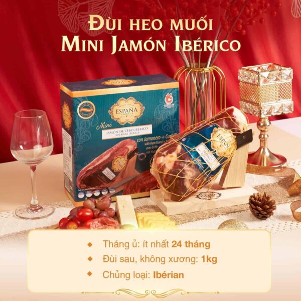 Đùi heo đen muối Jamón Mini 50% Iberico Cebo 1kg nhập khẩu chính hãng | EU Store