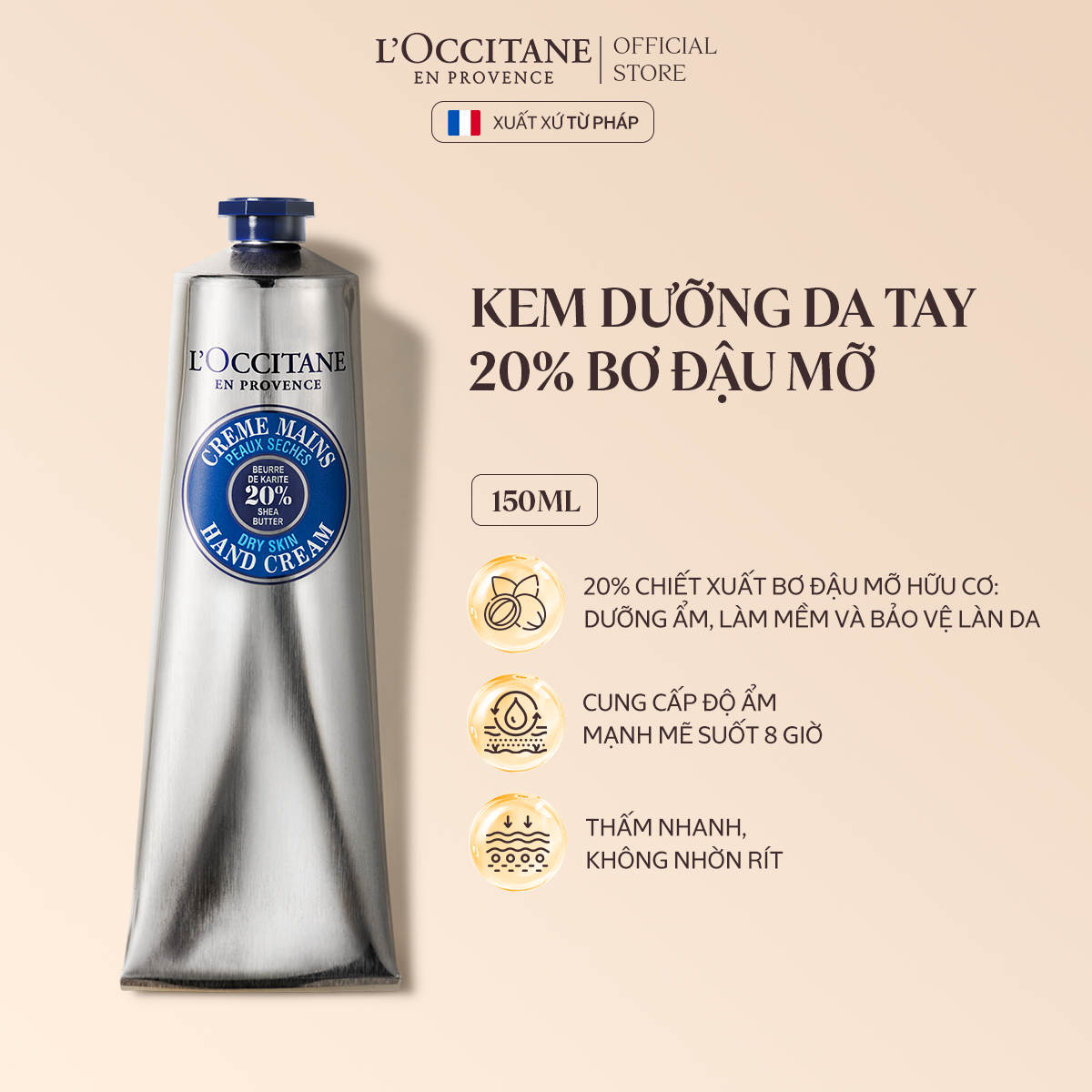 Kem dưỡng tay L'Occitane Shea Butter - 20% Bơ Hạt Mỡ cho da khô nứt nẻ | eustore.com.vn