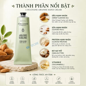 Thành phần của Kem dưỡng da tay L'occitane hạnh nhân Amande Sublime Hands Cream 150ml