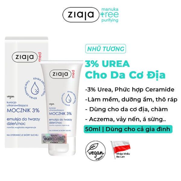 [Hàng Cty] Ziaja Med Ure 3% – Nhũ tương dưỡng ẩm & làm dịu da khô, da cơ địa
