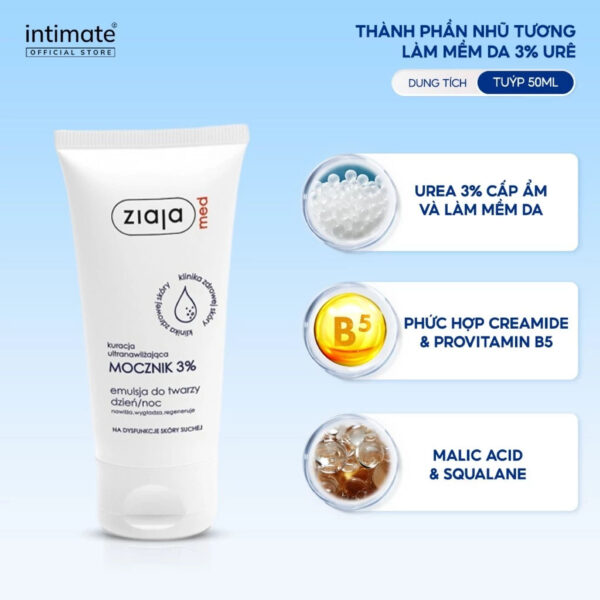 [Hàng Cty] Thành phần của Ziaja Med Ure 3% – Nhũ tương dưỡng ẩm & làm dịu da khô, da cơ địa