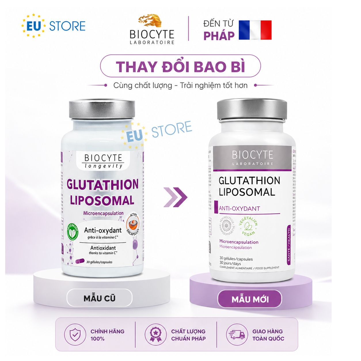 Viên Uống Biocyte Glutathion Liposomal 30 Viên Từ Pháp Viên Uống Biocyte Glutathion Liposomal 30 Viên Từ Pháp