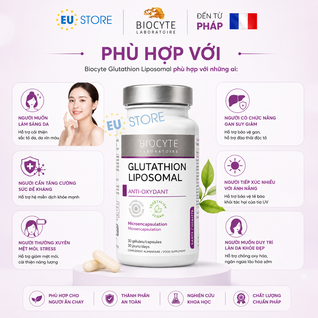Viên Uống Biocyte Glutathion Liposomal 30 Viên Từ Pháp Viên Uống Biocyte Glutathion Liposomal 30 Viên Từ Pháp