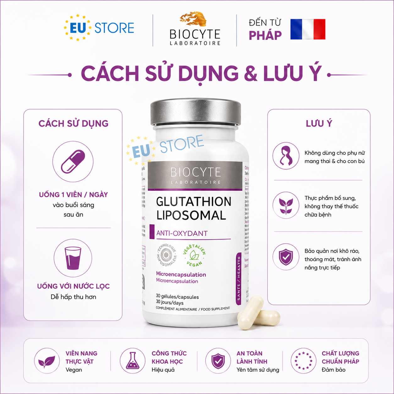 Viên Uống Biocyte Glutathion Liposomal 30 Viên Từ Pháp Viên Uống Biocyte Glutathion Liposomal 30 Viên Từ Pháp