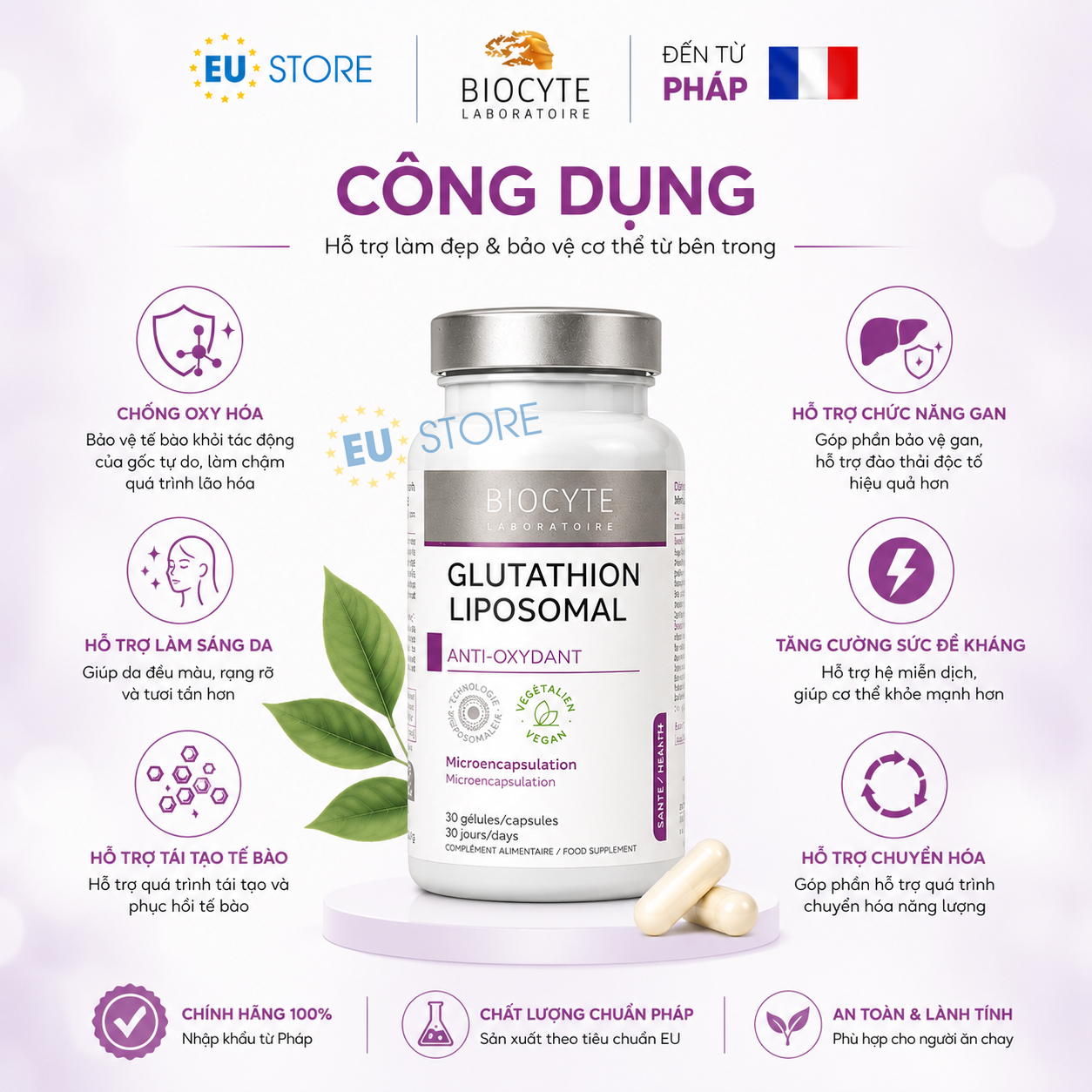 Viên Uống Biocyte Glutathion Liposomal 30 Viên Từ Pháp Viên Uống Biocyte Glutathion Liposomal 30 Viên Từ Pháp