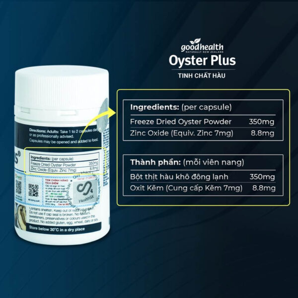 Thành phần trong Viên uống tinh chất hàu Oyster Plus Goodhealth tăng cường sinh lý nam | eustore.com.vn