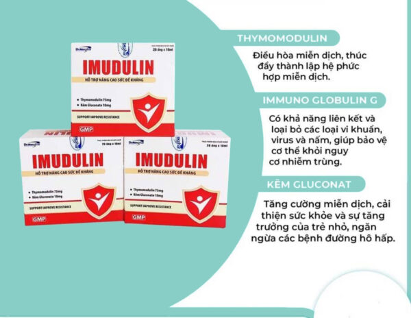 Thành phần của Imudulin hộp 20 ống - Tăng sức đề kháng, phòng các bệnh về hô hấp | eustore.com.vn