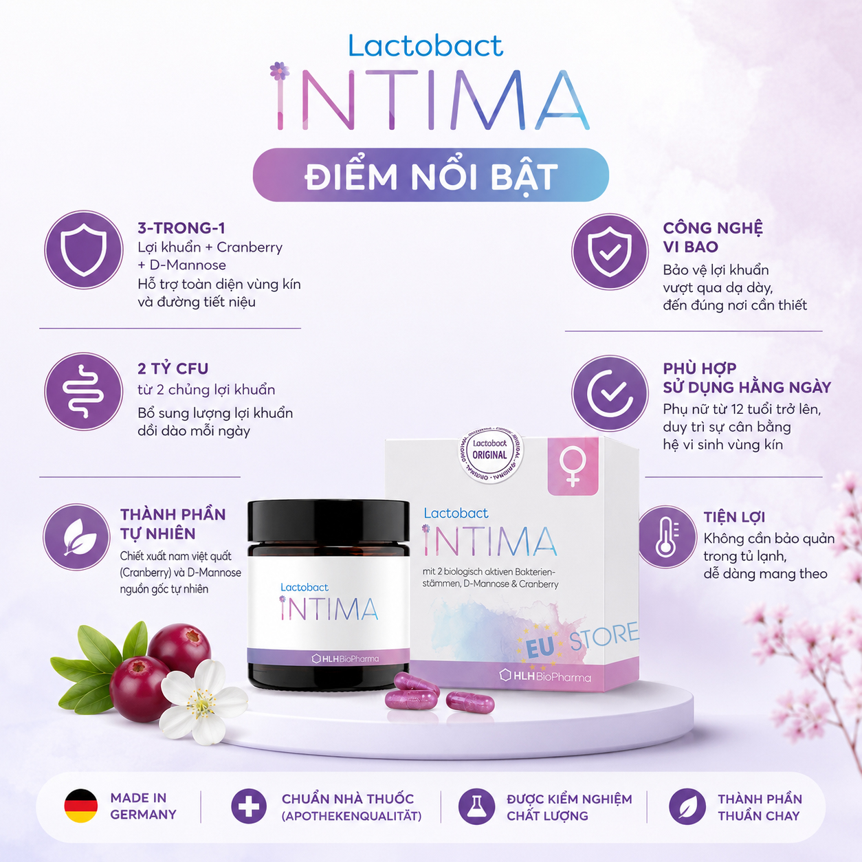 Lactobact Intima Đức - Men vi sinh vùng kín 3 trong 1 Lactobact Intima Đức - Men vi sinh vùng kín 3 trong 1
