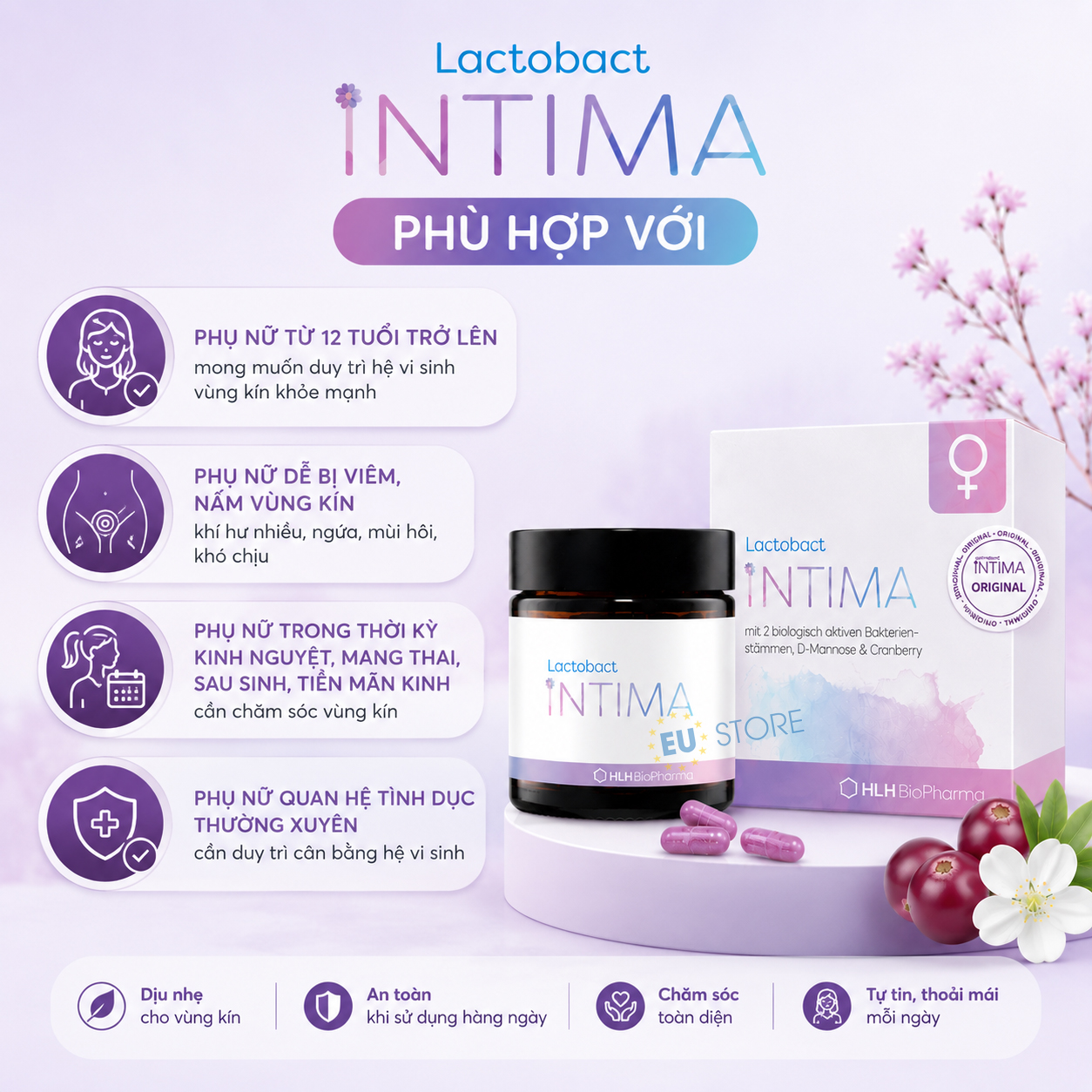 Công dụng của Lactobact Intima Đức - Men vi sinh vùng kín 3 trong 1 Lactobact Intima Đức - Men vi sinh vùng kín 3 trong 1